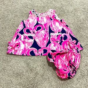 Lilly Pulitzer pink and Blue Flamingo Print 2 piece set, size 3-6 months.